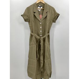 Quince Women's 100% European Linen Button Front Dress Washed Olive M